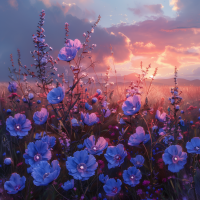 Stunning Sunset over a Flower Field