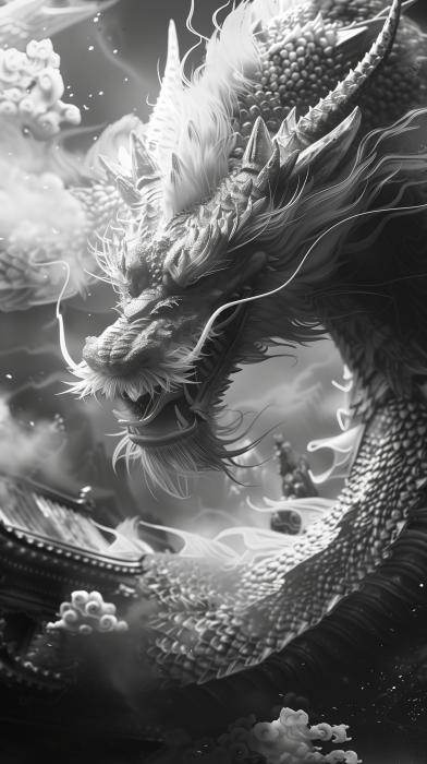 Dragon in high contrast black and grey