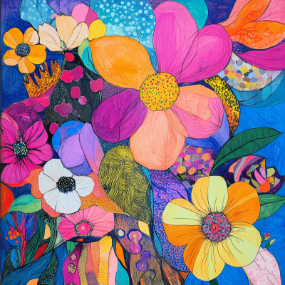 Colorful Floral Doodle Collage