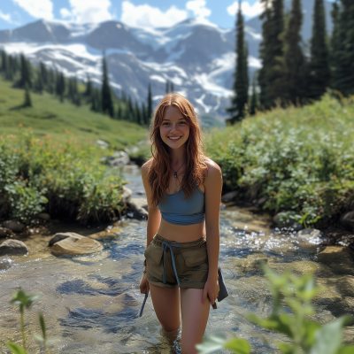 Smiling Tomboy in Mountain Stream