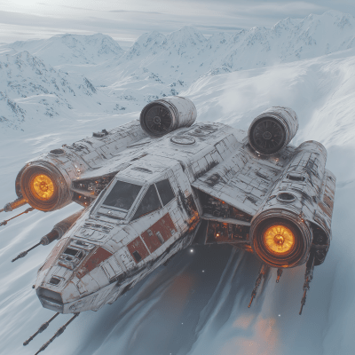 Star Wars Style Spaceship Over Ice Planet