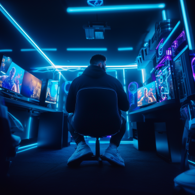 Mysterious Gamer in Blue Light