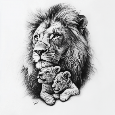 Lion and Cub Tattoo Design