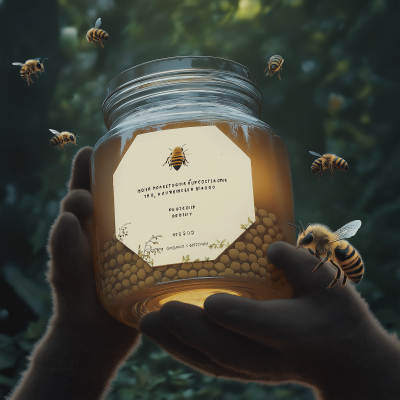 Hexacon Glass Honey Jar in the Forest