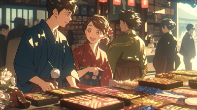 Japanese Couple at Station Bento Shop