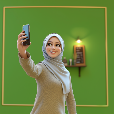 Smiling Arabic Woman Taking Selfie