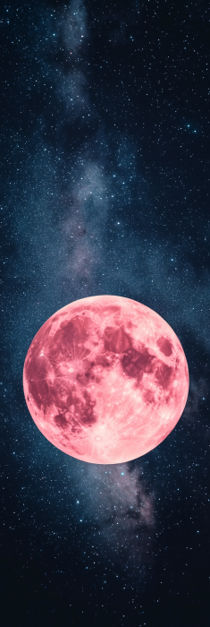 Pink Full Moon in Starry Sky