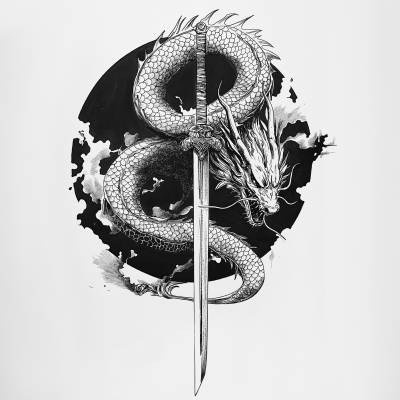 Dragon and Sword Tattoo Drawing