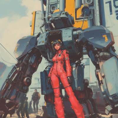 Anime Girl Soldier Exiting Mech