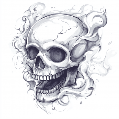 Skull Sketch Cartoon with Smoke