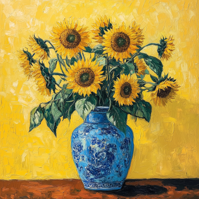 Sunflowers in a Blue Vase