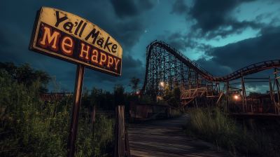 Abandoned Rollercoaster at Night