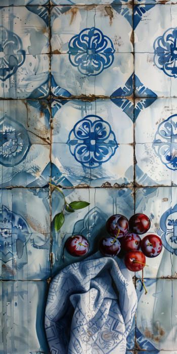 Plums on a Blue Table