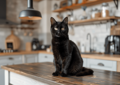 Elegant Black Cat on Table