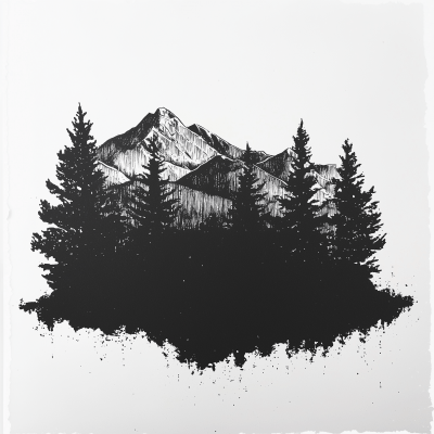 Mountain and Tree Letterpress Sketch