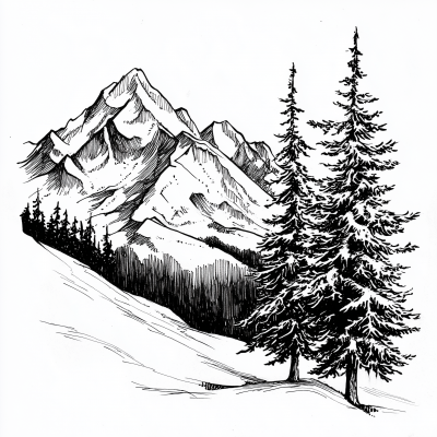 Mountain and Tree Sketch