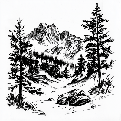 Mountain and Tree Sketch