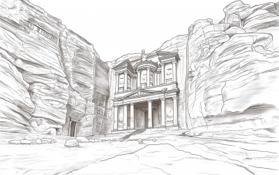 Jordan Petra Line Art Sketch
