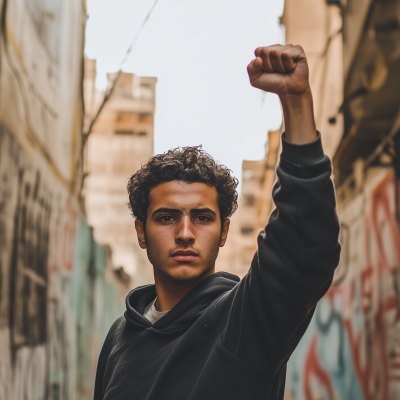 Young Man Raising Fist