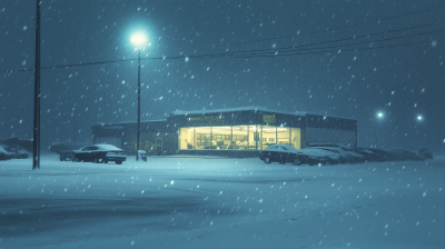 Snowstorm at Car Dealership