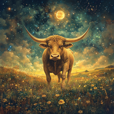 Majestic Bull Under Starry Sky