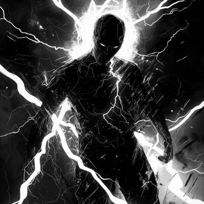 Black Lightning Line Art