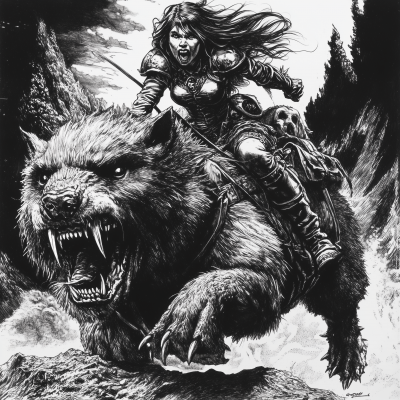 Female Werewolf Riding Demonic Hamster