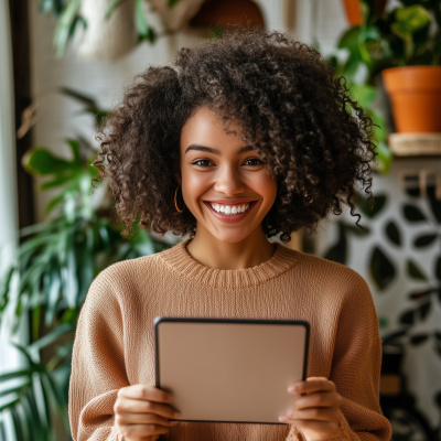 Happy Smiling with Tablet