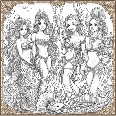 Mermaids and Sea Creatures Fantasy Scene