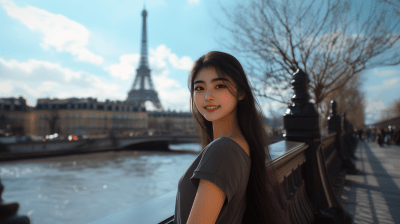 Smiling Girl on Paris Bridge