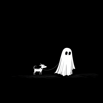 Cartoon Ghost Walking Dog