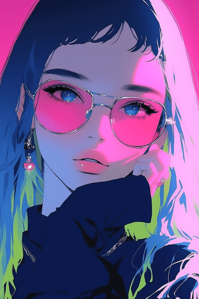 Neon Japanese Girl Illustration