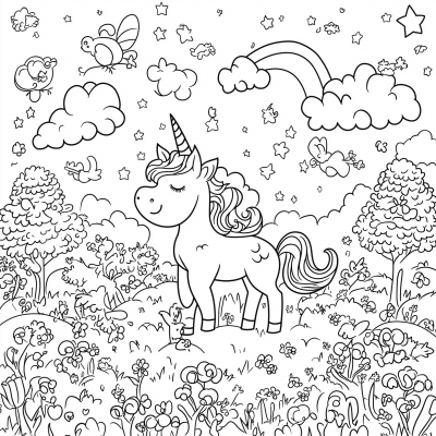 Kawaii Unicorn Coloring Page