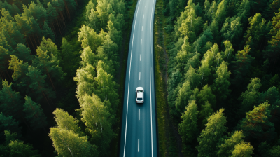 Car on Highway in Green Forest