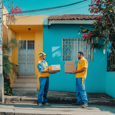 Men in Front of House