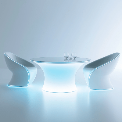 Modern Circular White Table with Blue Neon