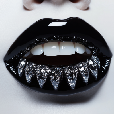 Glossy Black Lips with Grillz