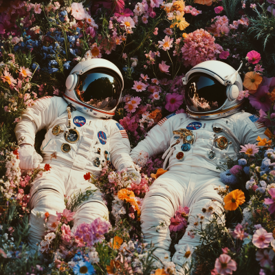 Astronauts Among Flowers