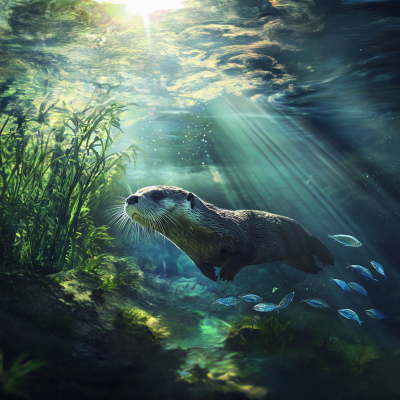 Dreamy River Otter Scene