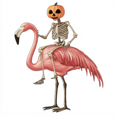 Pumpkin Head Skeleton on Flamingo