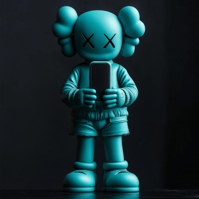 Turquoise Kaws Holding Phone