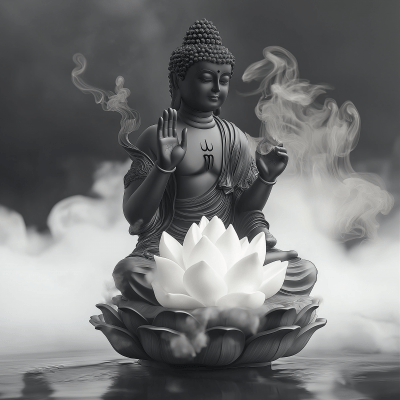 Realistic Black and White Buddha Statue