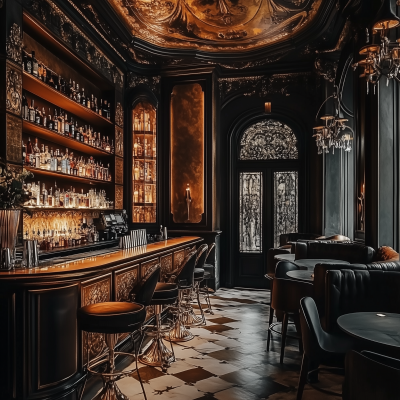 Dimly Lit Baroque Style Bar