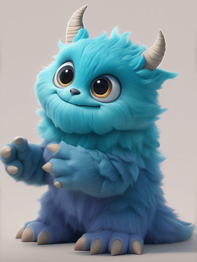 Cute Blue Monster Pushing Air