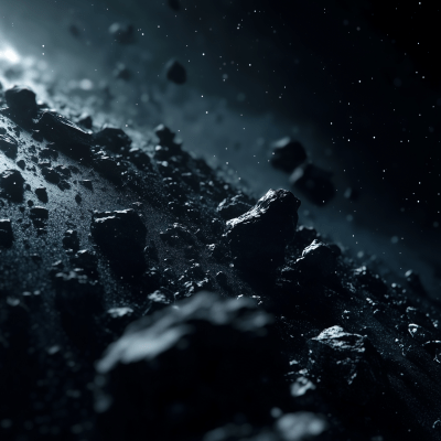 Dark Space View with Asteroids