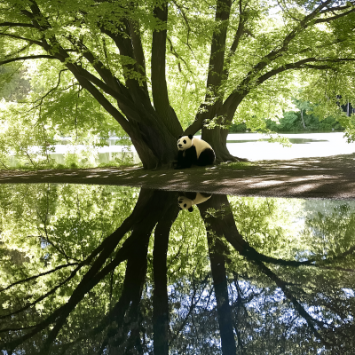 Giant Pandas in Reflection