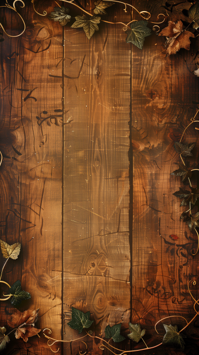 Vintage Wooden Wallpaper Background with Curly Vines