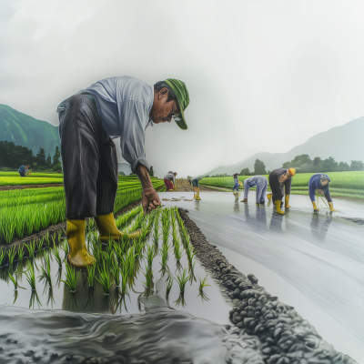 Iranian Farmers Cultivating Rice