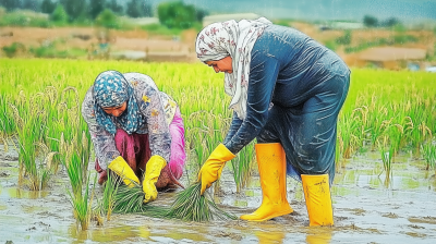 Iranian Farmers Cultivating Rice