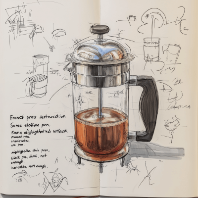 French Press Coffee Instruction Sketch